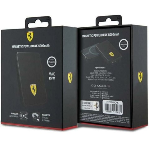 Powerbank Ferrari Metal Logo MagSafe 15W 5000mAh - czarny Powerbank Ferrari Metal Logo MagSafe 15W 5000mAh - czarny