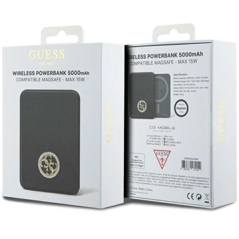 Powerbank indukcyjny Guess MagSafe 4G Strassed Metal Logo 15W 5000mAh - czarny Powerbank indukcyjny Guess MagSafe 4G Strassed Metal Logo 15W 5000mAh - czarny