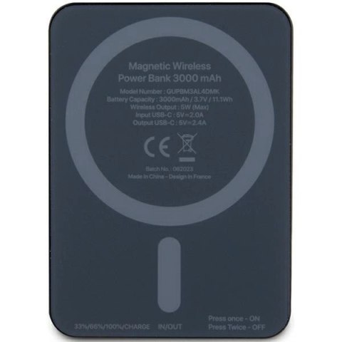 Powerbank indukcyjny Guess MagSafe 4G Strassed Metal Logo 5W 3000mAh - czarny Powerbank indukcyjny Guess MagSafe 4G Strassed Metal Logo 5W 3000mAh - czarny