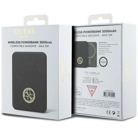 Powerbank indukcyjny Guess MagSafe 4G Strassed Metal Logo 5W 3000mAh - czarny Powerbank indukcyjny Guess MagSafe 4G Strassed Metal Logo 5W 3000mAh - czarny
