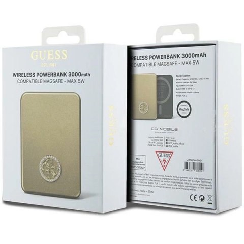 Powerbank indukcyjny Guess MagSafe 4G Strassed Metal Logo 5W 3000mAh - złoty