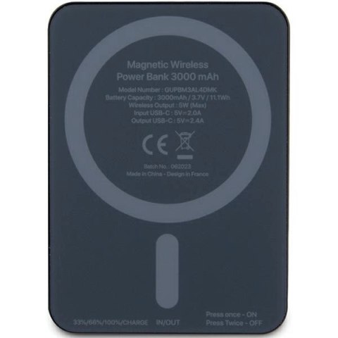 Powerbank indukcyjny Guess MagSafe Metal Script Logo 5W 3000mAh - czarny Powerbank indukcyjny Guess MagSafe Metal Script Logo 5W 3000mAh - czarny