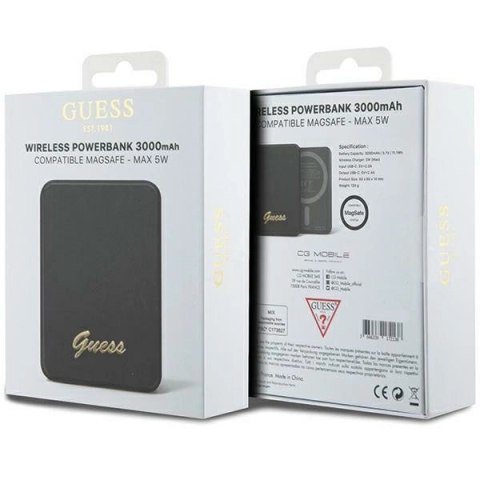 Powerbank indukcyjny Guess MagSafe Metal Script Logo 5W 3000mAh - czarny Powerbank indukcyjny Guess MagSafe Metal Script Logo 5W 3000mAh - czarny