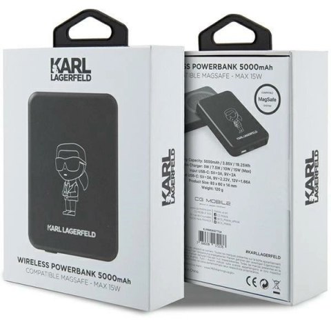 Powerbank indukcyjny Karl Lagerfeld NFT Outline Ikonik MagSafe 5000mAh - czarny