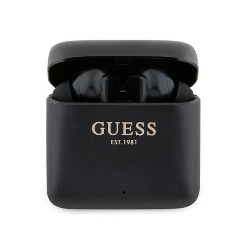 Słuchawki Bluetooth Guess Printed Logo TWS + stacja dokująca - czarne Słuchawki Bluetooth Guess Printed Logo TWS + stacja dokująca - czarne