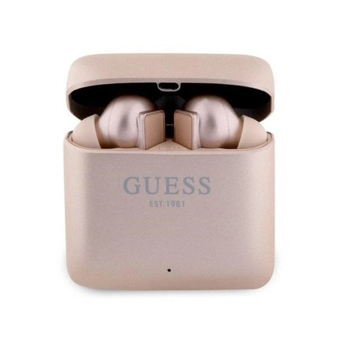 Słuchawki Bluetooth Guess Printed Logo TWS + stacja dokująca - różowo-złote Słuchawki Bluetooth Guess Printed Logo TWS + stacja dokująca - różowo-złote