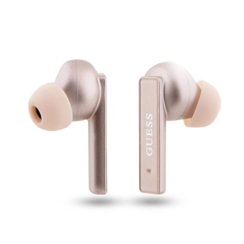 Słuchawki Bluetooth Guess Printed Logo TWS + stacja dokująca - różowo-złote Słuchawki Bluetooth Guess Printed Logo TWS + stacja dokująca - różowo-złote