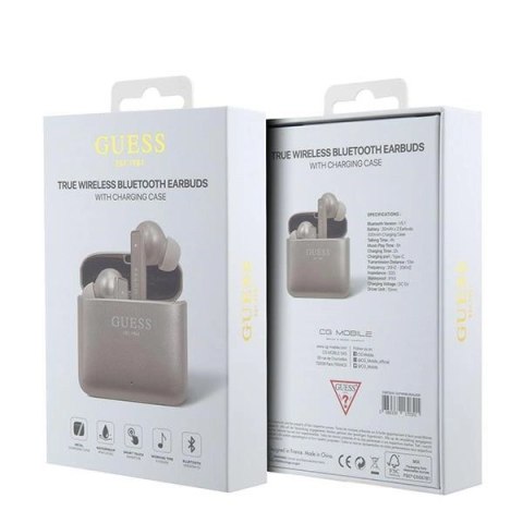 Słuchawki Bluetooth Guess Printed Logo TWS + stacja dokująca - różowo-złote Słuchawki Bluetooth Guess Printed Logo TWS + stacja dokująca - różowo-złote