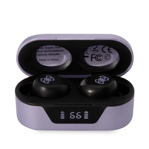 Słuchawki Bluetooth Guess TWS + stacja dokująca - fioletowe Słuchawki Bluetooth Guess TWS + stacja dokująca - fioletowe