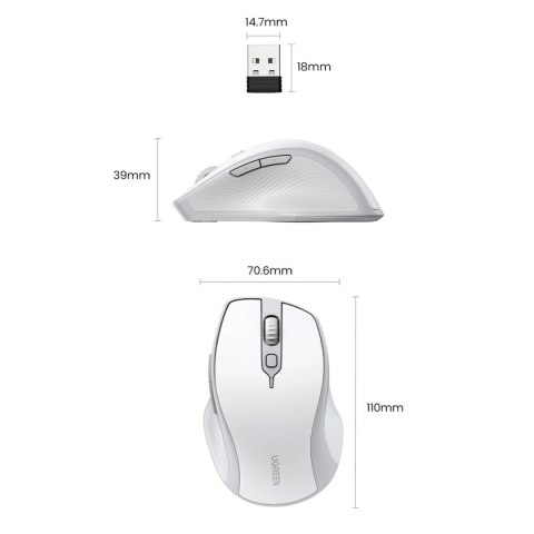 Bezprzewodowa mysz Ugreen MU101 ergonomiczna Bluetooth / 2.4 GHz - biała Bezprzewodowa mysz Ugreen MU101 ergonomiczna Bluetooth / 2.4 GHz - biała