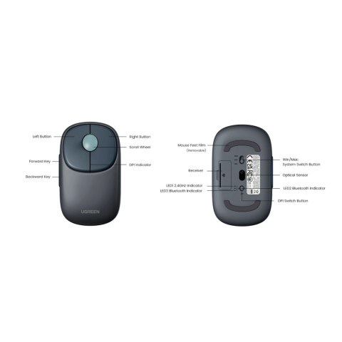 Bezprzewodowa mysz Ugreen MU102 FUN+ Bluetooth / 2.4 GHz - czarna Bezprzewodowa mysz Ugreen MU102 FUN+ Bluetooth / 2.4 GHz - czarna