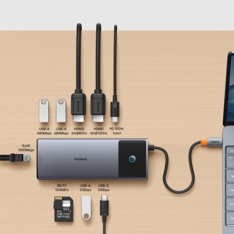 HUB 10w1 Baseus Metal Gleam II USB-C - HDMI 4K 120Hz / HDMI 4K 60Hz / USB-A 3.2 / 2x USB-A / USB-C 3.2 / RJ45 / czytnik SD, TF / HUB 10w1 Baseus Metal Gleam II USB-C - HDMI 4K 120Hz / HDMI 4K 60Hz / USB-A 3.2 / 2x USB-A / USB-C 3.2 / RJ45 / czytnik SD, TF /