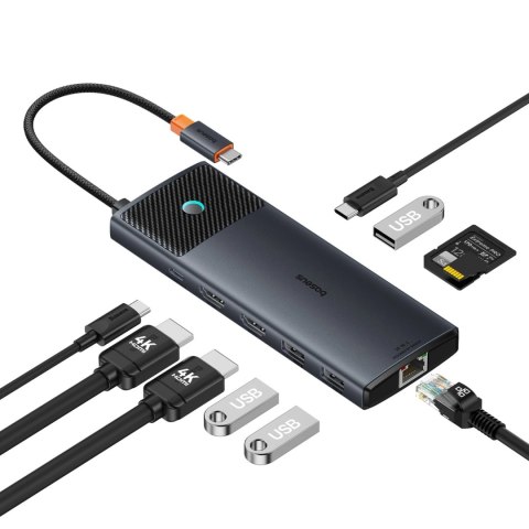 HUB 10w1 Baseus Metal Gleam Series USB-C do USB-C PD / USB-C / 3x USB-A / 2x HDMI / RJ-45 / SD / TF - czarny HUB 10w1 Baseus Metal Gleam Series USB-C do USB-C PD / USB-C / 3x USB-A / 2x HDMI / RJ-45 / SD / TF - czarny