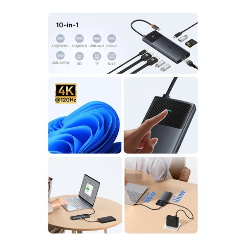 HUB 10w1 Baseus Metal Gleam Series USB-C do USB-C PD / USB-C / 3x USB-A / 2x HDMI / RJ-45 / SD / TF - czarny HUB 10w1 Baseus Metal Gleam Series USB-C do USB-C PD / USB-C / 3x USB-A / 2x HDMI / RJ-45 / SD / TF - czarny