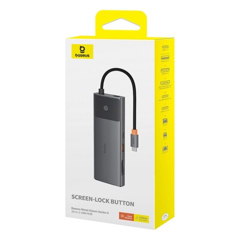 HUB 10w1 Baseus Metal Gleam Series USB-C do USB-C PD / USB-C / 3x USB-A / 2x HDMI / RJ-45 / SD / TF - czarny HUB 10w1 Baseus Metal Gleam Series USB-C do USB-C PD / USB-C / 3x USB-A / 2x HDMI / RJ-45 / SD / TF - czarny