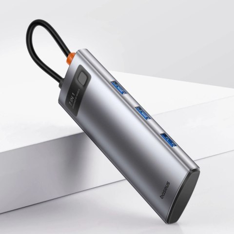 HUB 7w1 Baseus Metal Gleam Series USB-C do USB-C PD / 3x USB-A / HDMI / SD TF - szary HUB 7w1 Baseus Metal Gleam Series USB-C do USB-C PD / 3x USB-A / HDMI / SD TF - szary