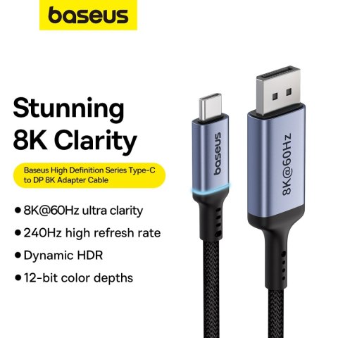 Kabel jednokierunkowy Baseus High Definition Series USB-C do DisplayPort 1.4 8K 60Hz 2m - czarny Kabel jednokierunkowy Baseus High Definition Series USB-C do DisplayPort 1.4 8K 60Hz 2m - czarny
