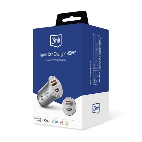 Ładowarka samochodowa 3mk Hyper Car Charger 45W USB-C USB-A - srebrna