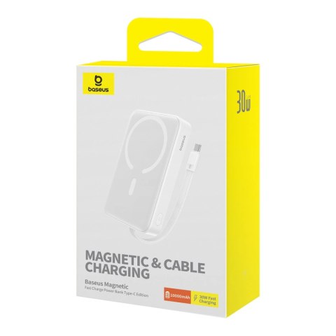 Powerbank Baseus Magnetic Mini MagSafe 10000mAh 30W z wbudowanym kablem USB-C - biały + kabel Baseus Simple Series USB-C - USB-C Powerbank Baseus Magnetic Mini MagSafe 10000mAh 30W z wbudowanym kablem USB-C - biały + kabel Baseus Simple Series USB-C - USB-C