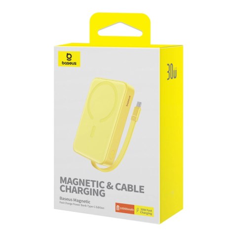Powerbank Baseus Magnetic Mini MagSafe 10000mAh 30W z wbudowanym kablem USB-C - żółty + kabel Baseus Simple Series USB-C - USB-C Powerbank Baseus Magnetic Mini MagSafe 10000mAh 30W z wbudowanym kablem USB-C - żółty + kabel Baseus Simple Series USB-C - USB-C