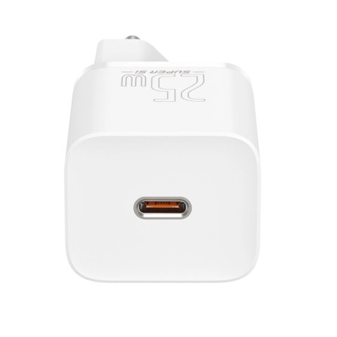 Szybka ładowarka sieciowa Baseus Si USB-C 25W 3A z kablem USB-C / USB-C 1m - biały