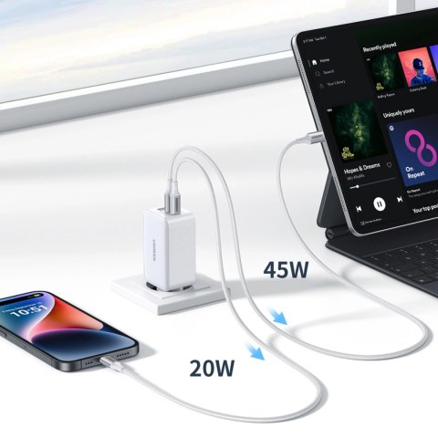 Szybka ładowarka sieciowa GaN Ugreen CD244 65W USB-A / 2x USB-C - biała