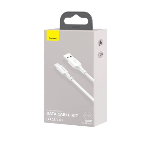 Baseus kabel Simple Wisdom USB - USB-C 1,5 m 5A biały 2 szt Baseus kabel Simple Wisdom USB - USB-C 1,5 m 5A biały 2 szt