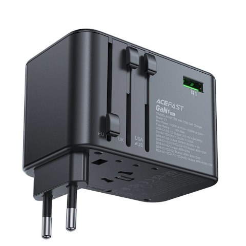 Adapter ładowarka podróżna Acefast Z1 GaN 75W PD 3x USB-C 2x USB-A - czarny Adapter ładowarka podróżna Acefast Z1 GaN 75W PD 3x USB-C 2x USB-A - czarny