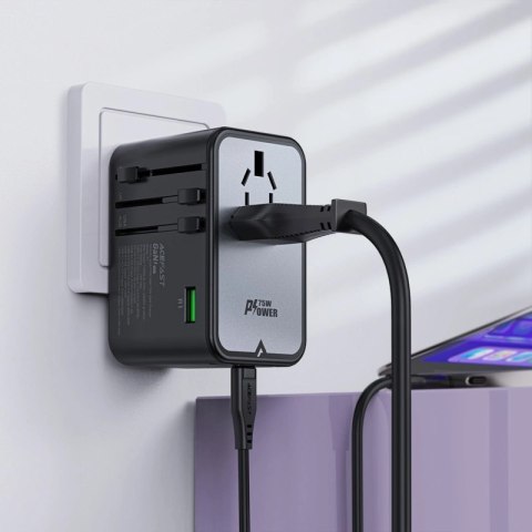 Adapter ładowarka podróżna Acefast Z1 GaN 75W PD 3x USB-C 2x USB-A - czarny Adapter ładowarka podróżna Acefast Z1 GaN 75W PD 3x USB-C 2x USB-A - czarny