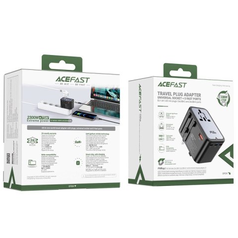 Adapter ładowarka podróżna Acefast Z1 GaN 75W PD 3x USB-C 2x USB-A - czarny Adapter ładowarka podróżna Acefast Z1 GaN 75W PD 3x USB-C 2x USB-A - czarny