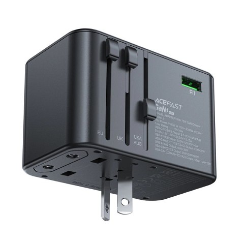 Adapter ładowarka podróżna Acefast Z1 GaN 75W PD 3x USB-C 2x USB-A - czarny Adapter ładowarka podróżna Acefast Z1 GaN 75W PD 3x USB-C 2x USB-A - czarny