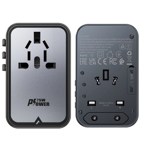 Adapter ładowarka podróżna Acefast Z1 GaN 75W PD 3x USB-C 2x USB-A - czarny Adapter ładowarka podróżna Acefast Z1 GaN 75W PD 3x USB-C 2x USB-A - czarny