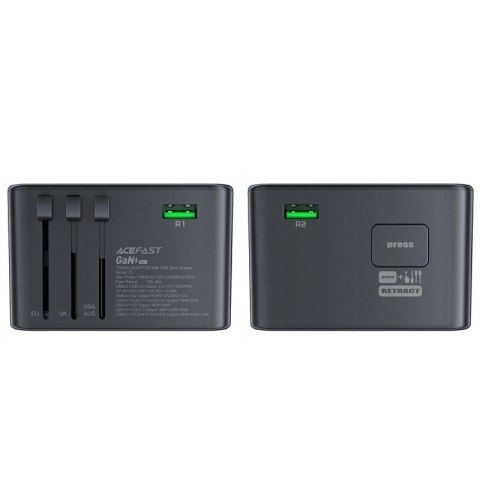 Adapter ładowarka podróżna Acefast Z1 GaN 75W PD 3x USB-C 2x USB-A - czarny Adapter ładowarka podróżna Acefast Z1 GaN 75W PD 3x USB-C 2x USB-A - czarny