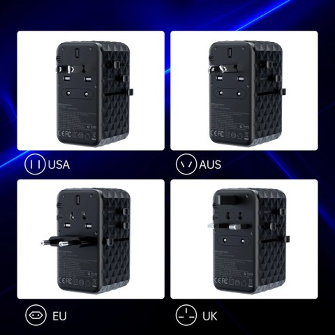 Adapter podróżny Choetech PD6028 EU / US / AUS / UK 2x USB-C 2x USB-A 100W - czarny Adapter podróżny Choetech PD6028 EU / US / AUS / UK 2x USB-C 2x USB-A 100W - czarny