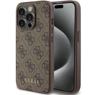 Etui Guess 4G Metal Gold Logo do iPhone 15 Pro - brązowe