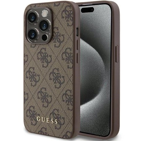 Etui Guess 4G Metal Gold Logo do iPhone 15 Pro - brązowe