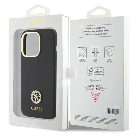 Etui Guess Silicone Logo Strass 4G do iPhone 15 Pro - czarne