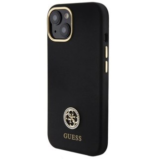 Etui Guess Silicone Logo Strass 4G do iPhone 15 - czarne