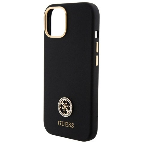 Etui Guess Silicone Logo Strass 4G do iPhone 15 - czarne