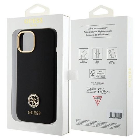 Etui Guess Silicone Logo Strass 4G do iPhone 15 - czarne
