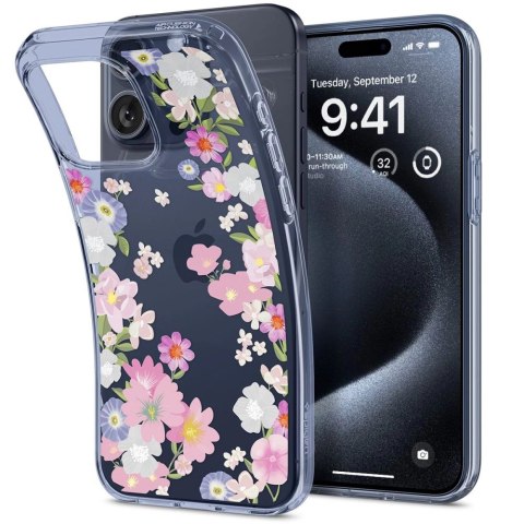 Etui Spigen Liquid Crystal na iPhone 15 Pro - różowo-niebieskie kwiaty Etui Spigen Liquid Crystal na iPhone 15 Pro - różowo-niebieskie kwiaty