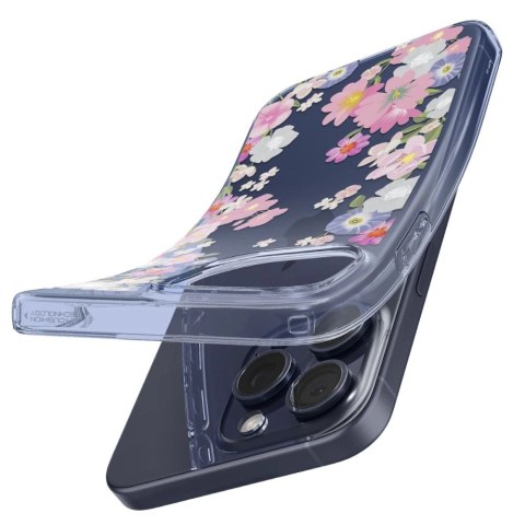 Etui Spigen Liquid Crystal na iPhone 15 Pro - różowo-niebieskie kwiaty Etui Spigen Liquid Crystal na iPhone 15 Pro - różowo-niebieskie kwiaty