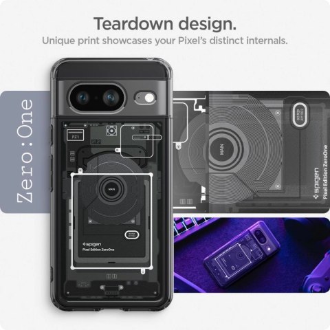 Etui Spigen Ultra Hybrid na Google Pixel 8 - ciemnoszare (wzór Zero One) Etui Spigen Ultra Hybrid na Google Pixel 8 - ciemnoszare (wzór Zero One)