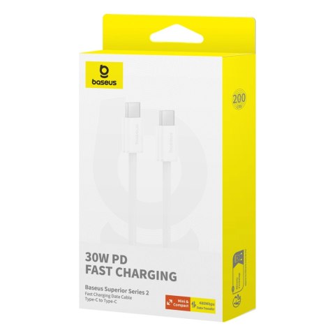 Kabel Baseus Superior Series ll USB-C - USB-C 30W 480Mb/s 2m - biały