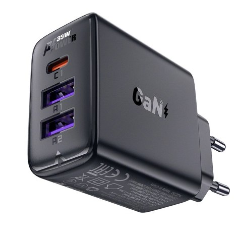 Ładowarka Acefast A57 PD 35W GaN 2 x USB-A + USB-C z 3 portami - czarna Ładowarka Acefast A57 PD 35W GaN 2 x USB-A + USB-C z 3 portami - czarna