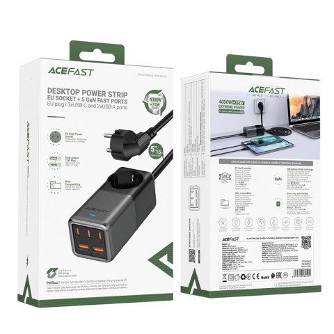 Ładowarka biurkowa Acefast Z2 GaN 75W PD 3x USB-C 2x USB-A - czarno-szara Ładowarka biurkowa Acefast Z2 GaN 75W PD 3x USB-C 2x USB-A - czarno-szara