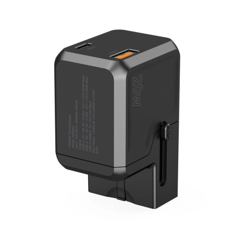 Ładowarka podróżna Choetech PD6038 USB-C USB-A PD 20W USA EU UK AU - czarna