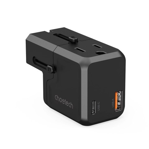 Ładowarka podróżna Choetech PD6038 USB-C USB-A PD 20W USA EU UK AU - czarna
