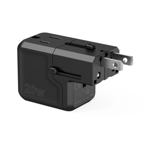 Ładowarka podróżna Choetech PD6038 USB-C USB-A PD 20W USA EU UK AU - czarna