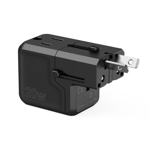 Ładowarka podróżna Choetech PD6038 USB-C USB-A PD 20W USA EU UK AU - czarna